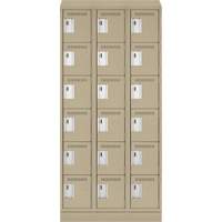 Clean Line Lockerette , 6 -tier, Bank of 3, 36" x 18" x 82", Steel, Beige, Rivet (Assembled) Duraquip Inc