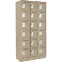 Clean Line Lockerette, 6 -tier, Bank of 3, 36" x 18" x 76", Steel, Beige, Rivet (Assembled) Duraquip Inc