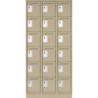 Clean Line Lockerette, 6 -tier, Bank of 3, 36" x 18" x 76", Steel, Beige, Rivet (Assembled) Duraquip Inc