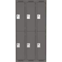 Clean Line Lockers, 2 -tier, Bank of 3, 36" x 18" x 72", Steel, Charcoal, Rivet (Assembled) Duraquip Inc