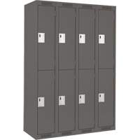 Clean Line Lockers, 2 -tier, Bank of 4, 48" x 18" x 72", Steel, Charcoal, Rivet (Assembled) Duraquip Inc
