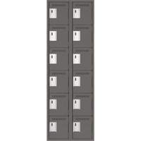 Clean Line Lockerette, 6 -tier, Bank of 2, 24" x 18" x 72", Steel, Charcoal, Rivet (Assembled) Duraquip Inc