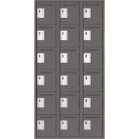Clean Line Lockerette, 6 -tier, Bank of 3, 36" x 18" x 72", Steel, Charcoal, Rivet (Assembled) Duraquip Inc