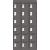 Clean Line Lockerette, 6 -tier, Bank of 3, 36" x 18" x 78", Steel, Charcoal, Rivet (Assembled) Duraquip Inc
