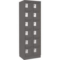 Clean Line Lockerette, 6 -tier, Bank of 2, 24" x 18" x 76", Steel, Charcoal, Rivet (Assembled) Duraquip Inc