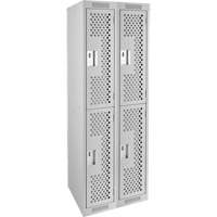 Clean Line Lockers, 2 -tier, Bank of 2, 24" x 12" x 72", Steel, Grey, Rivet (Assembled), Perforated Duraquip Inc