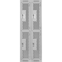 Clean Line Lockers, 2 -tier, Bank of 2, 24" x 12" x 72", Steel, Grey, Rivet (Assembled), Perforated Duraquip Inc
