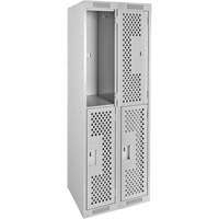 Clean Line Lockers, 2 -tier, Bank of 2, 24" x 12" x 72", Steel, Grey, Rivet (Assembled), Perforated Duraquip Inc