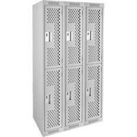 Clean Line Lockers, 2 -tier, Bank of 3, 36" x 12" x 72", Steel, Grey, Rivet (Assembled), Perforated Duraquip Inc