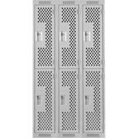 Clean Line Lockers, 2 -tier, Bank of 3, 36" x 12" x 72", Steel, Grey, Rivet (Assembled), Perforated Duraquip Inc