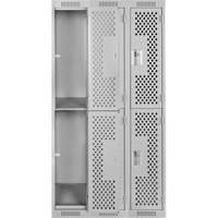 Clean Line Lockers, 2 -tier, Bank of 3, 36" x 12" x 72", Steel, Grey, Rivet (Assembled), Perforated Duraquip Inc