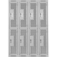 Clean Line Lockers, 2 -tier, Bank of 4, 48" x 12" x 72", Steel, Grey, Rivet (Assembled), Perforated Duraquip Inc