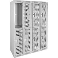 Clean Line Lockers, 2 -tier, Bank of 4, 48" x 12" x 72", Steel, Grey, Rivet (Assembled), Perforated Duraquip Inc