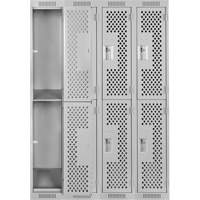 Clean Line Lockers, 2 -tier, Bank of 4, 48" x 12" x 72", Steel, Grey, Rivet (Assembled), Perforated Duraquip Inc