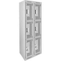 Clean Line Lockers, 3 -tier, Bank of 2, 24" x 12" x 72", Steel, Grey, Rivet (Assembled), Perforated Duraquip Inc