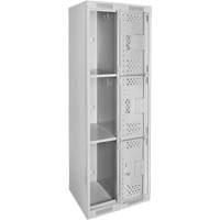 Clean Line Lockers, 3 -tier, Bank of 2, 24" x 12" x 72", Steel, Grey, Rivet (Assembled), Perforated Duraquip Inc