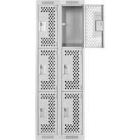 Clean Line Lockers, 3 -tier, Bank of 2, 24" x 12" x 72", Steel, Grey, Rivet (Assembled), Perforated Duraquip Inc