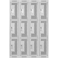 Clean Line Lockers, 3 -tier, Bank of 4, 48" x 12" x 72", Steel, Grey, Rivet (Assembled), Perforated Duraquip Inc