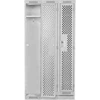 Clean Line Lockers, Bank of 3, 36" x 12" x 76", Steel, Grey, Rivet (Assembled), Perforated Duraquip Inc