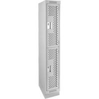 Clean Line Lockers, 2 -tier, 12" x 18" x 76", Steel, Grey, Rivet (Assembled), Perforated Duraquip Inc