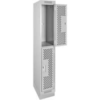 Clean Line Lockers, 2 -tier, 12" x 18" x 76", Steel, Grey, Rivet (Assembled), Perforated Duraquip Inc