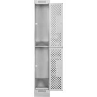 Clean Line Lockers, 2 -tier, 12" x 18" x 76", Steel, Grey, Rivet (Assembled), Perforated Duraquip Inc