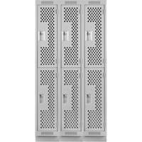 Clean Line Lockers, 2 -tier, Bank of 3, 36" x 15" x 76", Steel, Grey, Rivet (Assembled), Perforated Duraquip Inc