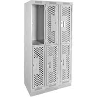 Clean Line Lockers, 2 -tier, Bank of 3, 36" x 15" x 76", Steel, Grey, Rivet (Assembled), Perforated Duraquip Inc