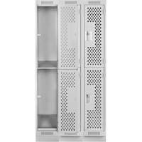 Clean Line Lockers, 2 -tier, Bank of 3, 36" x 15" x 76", Steel, Grey, Rivet (Assembled), Perforated Duraquip Inc