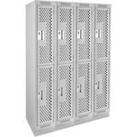 Casiers Clean Line, 2 niveaux, Bloc de 4, 48" x 15" x 76", Acier, Gris, Rivet (assembl&eacute;), Perfor&eacute; Duraquip Inc