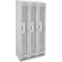 Clean Line Lockers, Bank of 3, 36" x 18" x 82", Steel, Grey, Rivet (Assembled), Perforated Duraquip Inc