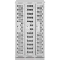 Clean Line Lockers, Bank of 3, 36" x 18" x 82", Steel, Grey, Rivet (Assembled), Perforated Duraquip Inc
