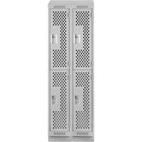 Clean Line Lockers, 2 -tier, Bank of 2, 24" x 18" x 82", Steel, Grey, Rivet (Assembled), Perforated Duraquip Inc