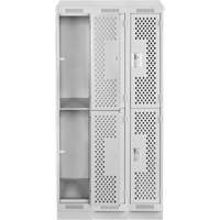 Clean Line Lockers, 2 -tier, Bank of 3, 36" x 12" x 82", Steel, Grey, Rivet (Assembled), Perforated Duraquip Inc