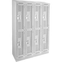Clean Line Lockers, 2 -tier, Bank of 4, 48" x 12" x 82", Steel, Grey, Rivet (Assembled), Perforated Duraquip Inc