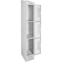 Clean Line Lockers, 3 -tier, 12" x 18" x 82", Steel, Grey, Rivet (Assembled), Perforated Duraquip Inc