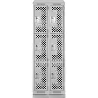 Clean Line Lockers, 3 -tier, Bank of 2, 24" x 18" x 82", Steel, Grey, Rivet (Assembled), Perforated Duraquip Inc