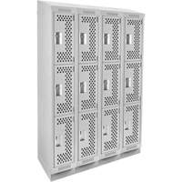 Clean Line Lockers, 3 -tier, Bank of 4, 48" x 18" x 82", Steel, Grey, Rivet (Assembled), Perforated Duraquip Inc
