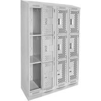 Clean Line Lockers, 3 -tier, Bank of 4, 48" x 18" x 82", Steel, Grey, Rivet (Assembled), Perforated Duraquip Inc