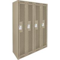 Clean Line Lockers, Bank of 4, 48" x 12" x 72", Steel, Beige, Rivet (Assembled), Perforated Duraquip Inc