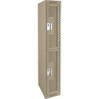 Clean Line Lockers, 2 -tier, 12" x 12" x 72", Steel, Beige, Rivet (Assembled), Perforated Duraquip Inc