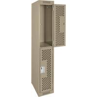 Clean Line Lockers, 2 -tier, 12" x 12" x 72", Steel, Beige, Rivet (Assembled), Perforated Duraquip Inc
