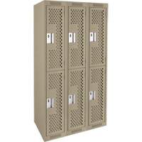 Clean Line Lockers, 2 -tier, Bank of 3, 36" x 12" x 72", Steel, Beige, Rivet (Assembled), Perforated Duraquip Inc