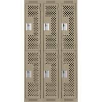 Clean Line Lockers, 2 -tier, Bank of 3, 36" x 12" x 72", Steel, Beige, Rivet (Assembled), Perforated Duraquip Inc