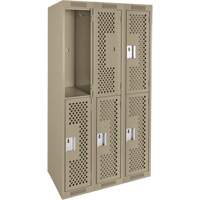 Clean Line Lockers, 2 -tier, Bank of 3, 36" x 12" x 72", Steel, Beige, Rivet (Assembled), Perforated Duraquip Inc