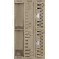 Clean Line Lockers, 2 -tier, Bank of 3, 36" x 12" x 72", Steel, Beige, Rivet (Assembled), Perforated Duraquip Inc