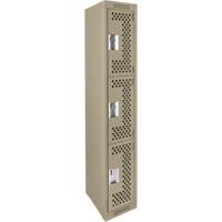 Clean Line Lockers, 3 -tier, 12" x 12" x 72", Steel, Beige, Rivet (Assembled), Perforated Duraquip Inc