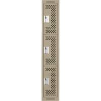 Clean Line Lockers, 3 -tier, 12" x 12" x 72", Steel, Beige, Rivet (Assembled), Perforated Duraquip Inc