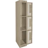 Clean Line Lockers, 3 -tier, 12" x 12" x 72", Steel, Beige, Rivet (Assembled), Perforated Duraquip Inc