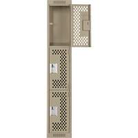 Clean Line Lockers, 3 -tier, 12" x 12" x 72", Steel, Beige, Rivet (Assembled), Perforated Duraquip Inc